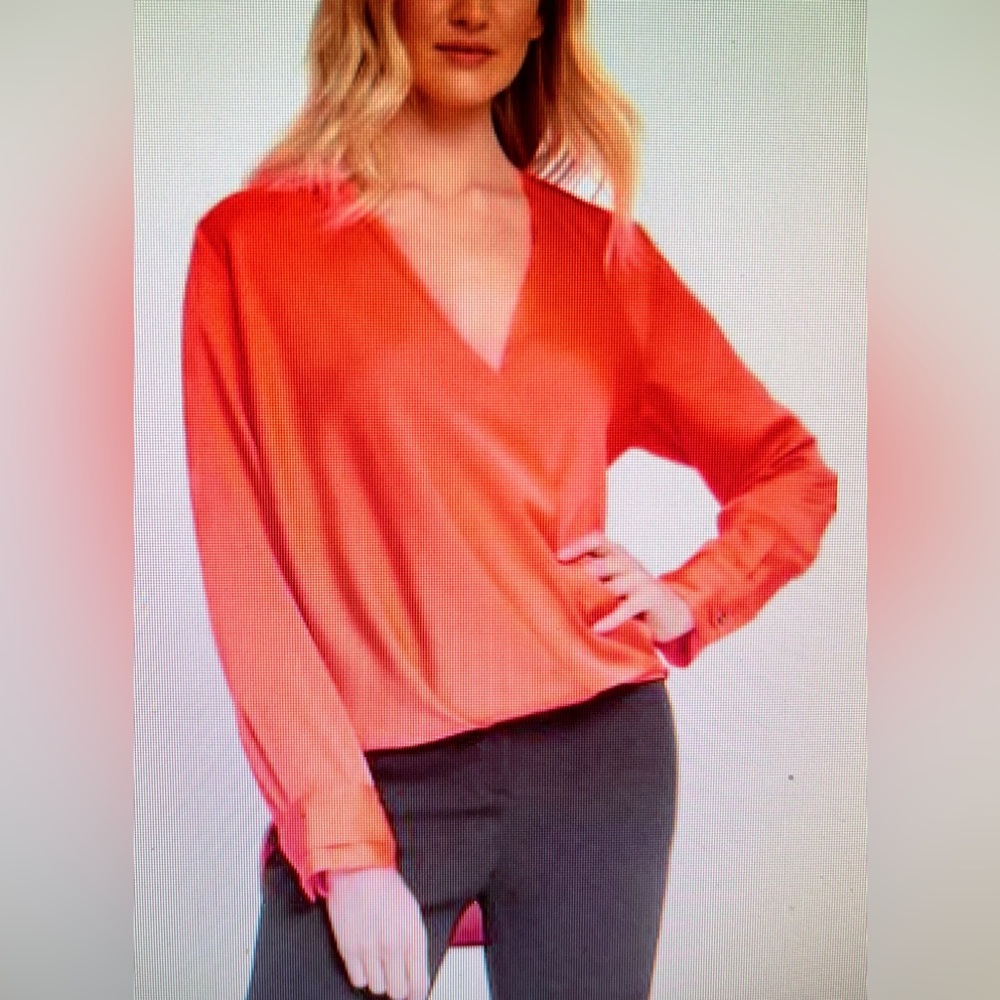 DKNY HIGH LOW FAUX WRAP BLOUSE SIZE MEDIUM IN ORANGE NWT!